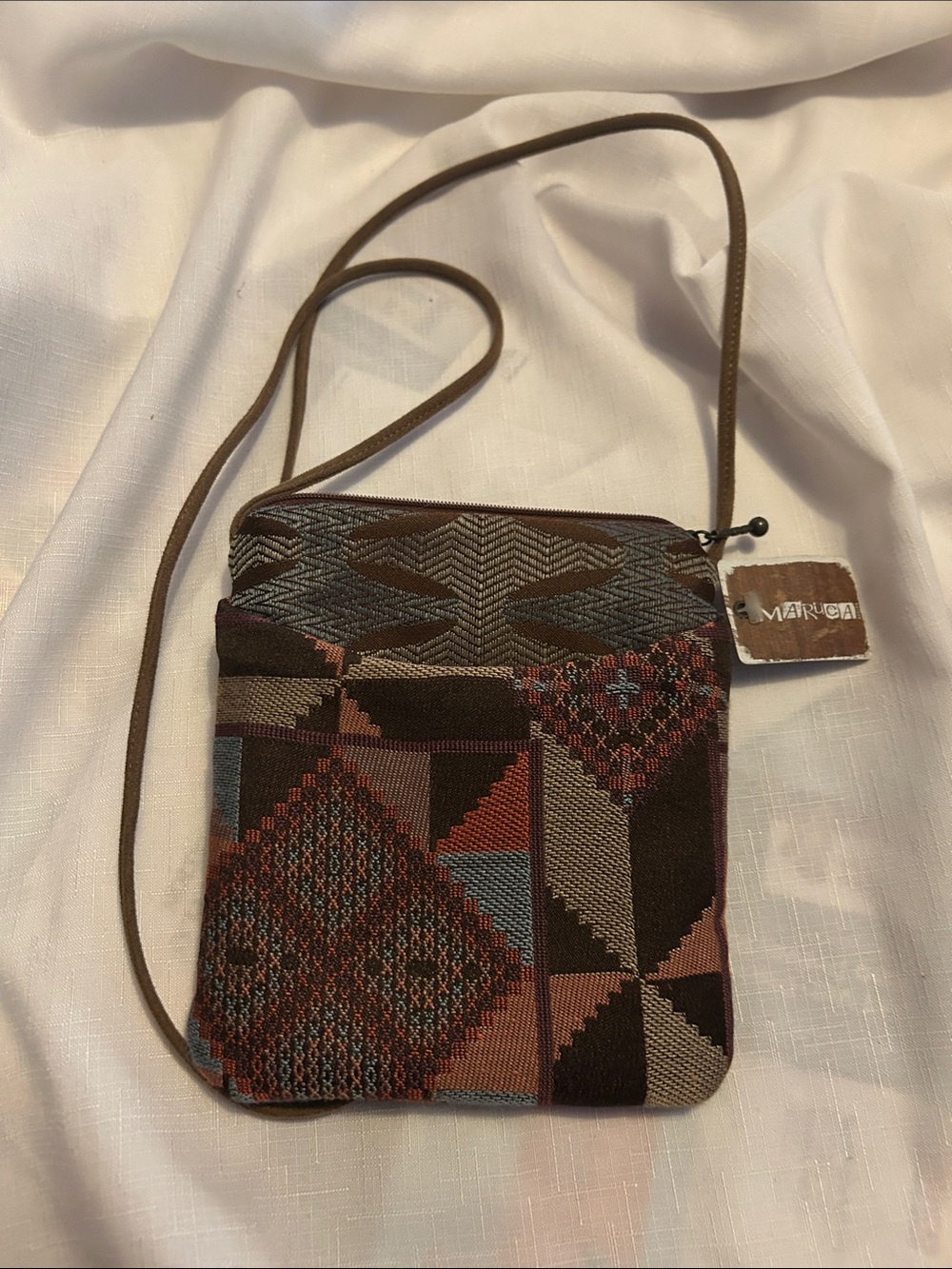 Maruca Multicolor Geometric Crossbody Bag - Brown & Rust Accents